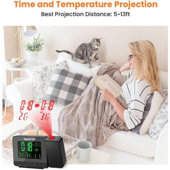 Digital Projection Alarm Clock with Weather Station, Indoor Outdoor Thermometer - Picture 5 of 5